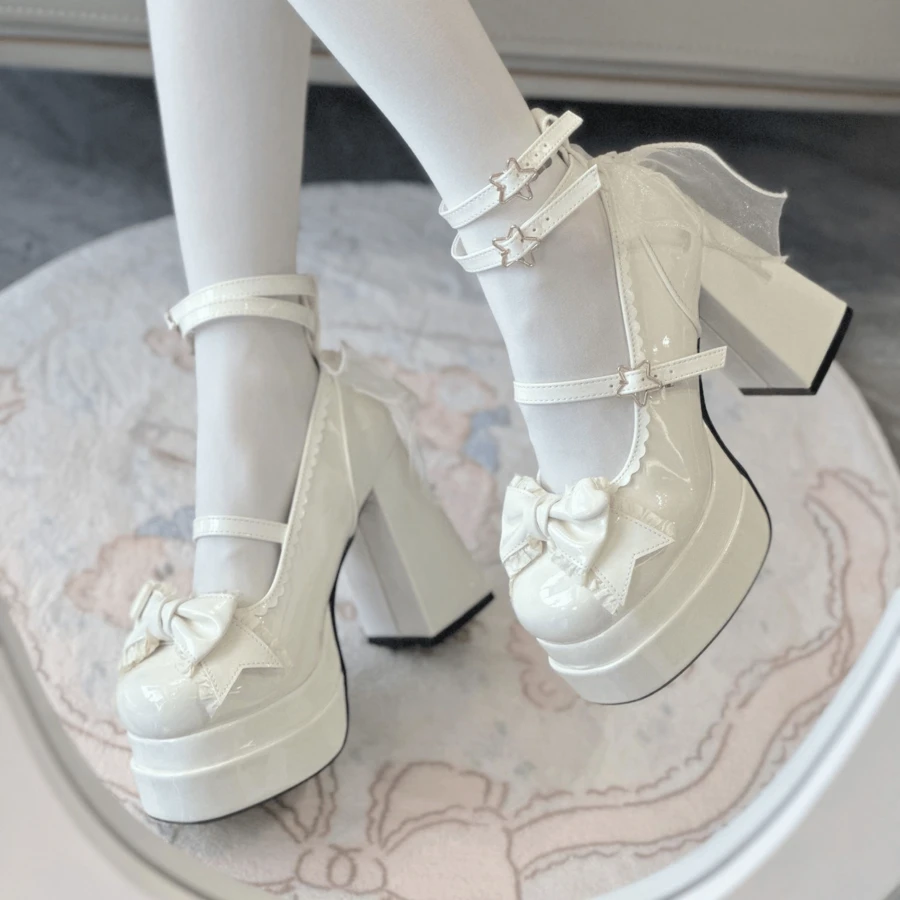 Sweet Lolita Shoes Round Toe Cute Girl Japanese JKLolita Shoes High Heels Waterproof Platform Mary Jane - trắng - Xem 1