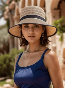 1 pièce Chapeau de paille de protection solaire d'été pour femmes - Chapeau à large bord simple et à la mode, casquette de soleil polyvalente avec nœud décoratif, convient pour la protection solaire d'été