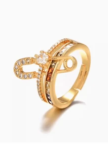 1 Pc Multicolor Cubic Zirconia Double Layered Ring Paperclip Sleeve Women's Rings For Women Teen Girl Birthday Gift Party Jewelry Perfect Choice!