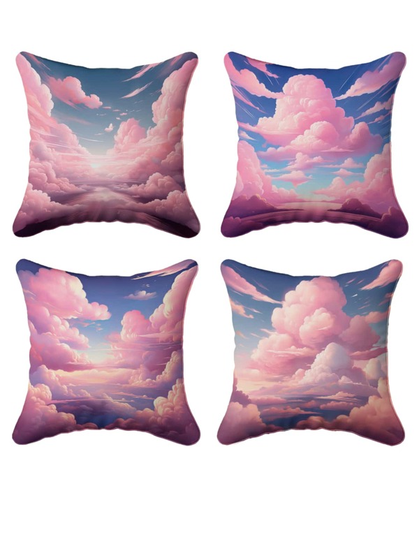 1-4PCS Square Dreamy Pink Clouds Print Pillow Covers, Ultra-Soft Premium Microfiber Polyester, Reversible Pastel Throw Pillows For Nursery Bedroom Decor, Mother's Day Baby Shower Gift, Spring Summer Cozy Accents (Pastel Decor, Cloud Theme, Bohemian Style)