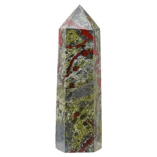1pc Bohemian Style Natural Bloodstone Obelisk, Pyramidal Top Hexagonal Prism Cut Mineral Stone, Dotted Patterned - Red - View 4