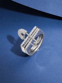 1 Pc Stylish White Synthetic Zirconia Embellished Triple Paper Clip Women's Ring Ladies Premium Sense Jewelry Gift Party Jewelry