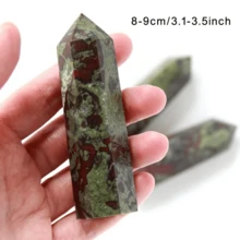 1pc Bohemian Style Natural Bloodstone Obelisk, Pyramidal Top Hexagonal Prism Cut Mineral Stone, Dotted Patterned - Red - View 5