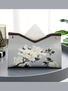 Printed Faux Leather Tissue Box Holder, Waterproof And Easy To Clean, Rectangular Shape, Elegant Vintage Floral Napkin Box, Suitable For Home Living Room Decoration, Office, Travel, Coffee Table, Dining Table, Bedside, Workstation, Dressing Table And More, Cute Room Decoration For Bathroom Home Car Night Light Dressing Table, Lightweight Handbag Organizer