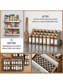 这款圣诞方形玻璃调料罐配有竹/木盖，容量120毫升/4盎司，适用于厨房烧烤调味料，也是厨房装饰和新年礼物的理想之选。 - 無色 - 查看 3