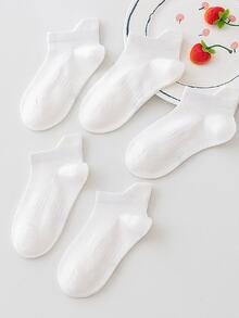 5 Pairs Simple White Mesh Breathable No Show Boat Socks - White - View 13