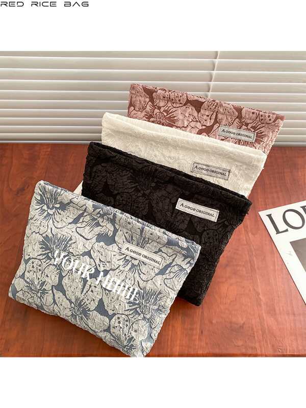 1pc Custom Name Copywriting, Fresh Small Floral Ins Storage Bag, Makeup Storage Bag, Women's Jacquard Makeup Bag, New Female Student Toiletries, Cosmetics Highly Attractive Large Pen Bag, Large Capacity, Fashionable And Versatile, Wrinkled Bubble Style