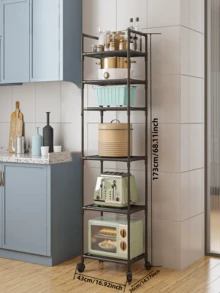 1pc 2-6 Tier Kitchen Mobile Shelving Unit, Freestanding Multifunctional Vegetable Rack, Household Microwave Oven Storage Shelf - Multicolor - View 18