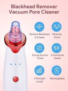 3-Level Suction Electric Blackhead Remover, Facial Pore Cleaner, Acne Extractor, Rechargeable Acne Removal Device - Pore Cleaning Tool - 3 Suction Levels & 5 Suction Heads, Suitable For Men & Women, Daily Skin Cleansing, Electric Blackhead Vacuum Cleaner, Deep Pore Cleansing, Facial Care Tool, Home & Holiday Gift - White - View 6