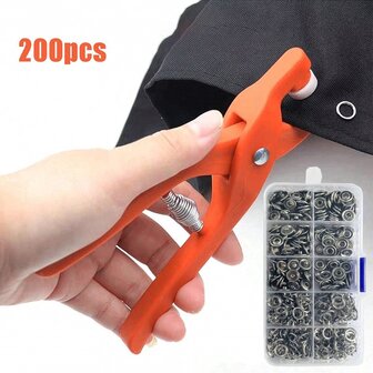 Juego de 200 piezas de broches de presión de cinco garras, set de cierres de presión metálicos con alicates manuales y caja de almacenamiento, para manualidades DIY, ropa, sombreros, bolsos