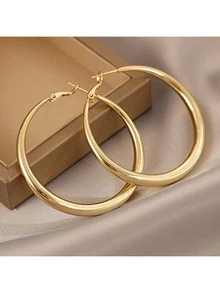 1 Pair Iron Round Hoop Earrings, Suitable For Everyday Wear - Yellow Gold - View 4