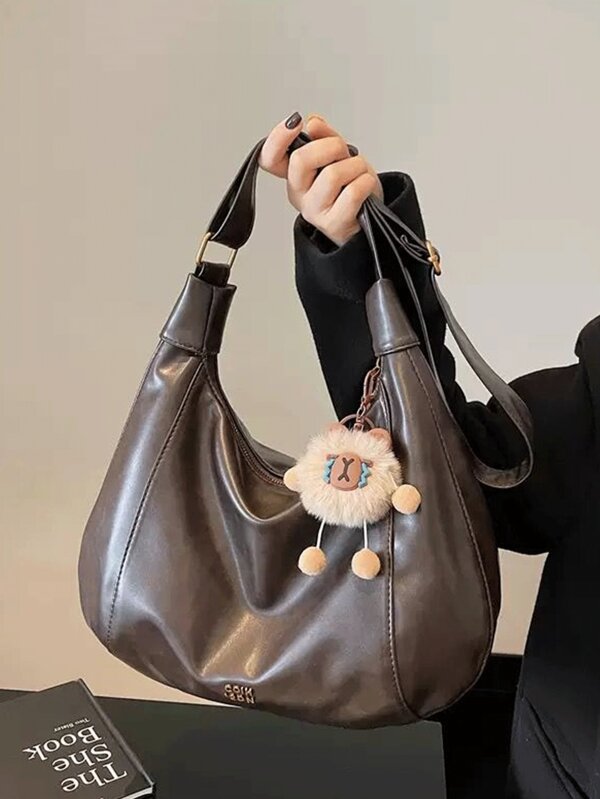 Fashionable And Versatile PU Waterproof Fabric, Letter Pattern Design, Large-Capacity Retro Elegant Shoulder Square Bag With Pendant Design, Slouchy Style Oblique Shoulder Women's Handbag, Women's Wallet Business Commuter Bag, Suitable For Work, Women's Crossbody Bag, High-End Fashion Bag, Suitable For Daily Commuting And Parties.