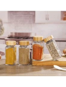 这款圣诞方形玻璃调料罐配有竹/木盖，容量120毫升/4盎司，适用于厨房烧烤调味料，也是厨房装饰和新年礼物的理想之选。 - 無色 - 查看 4