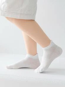 5 Pairs Simple White Mesh Breathable No Show Boat Socks - White - View 3