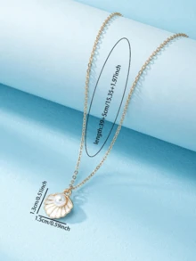 1pc Elegant Boho Ocean Shell Pearl Pendant Necklace, Women's Gold Jewelry Accessories, Beach Ornament, Summer, Beach Vacation - Gold - View 4