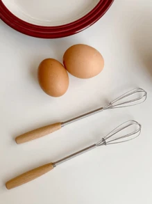 Mini Stainless Steel Whisk, Egg Beater, Small Mixer, 20cm With Wooden Handle For Stirring, Beating, Blending Ingredients, Mixing Sauces