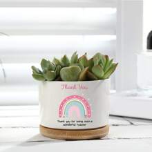 1pc,Ceramic Flower Pot With Bamboo Tray - Succulent Plant Pot For Gift, Teacher, Woman - Yard Decor For Teacher Appreciation, Graduation, Birthday