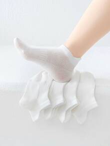5 Pairs Simple White Mesh Breathable No Show Boat Socks - White - View 7
