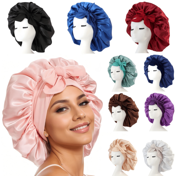 1 peça de touca luxuosa de cetim e seda para dormir - ajuste confortável ajustável com faixa de amarrar - proteção noturna unissex para cabelos para homens e mulheres, decoração de banheiro, decoração de outono, volta às aulas, touca de cabelo, toalhas de banho para salão de beleza, esportes de hotel, itens essenciais para casa, toalha, cuidados com a pele