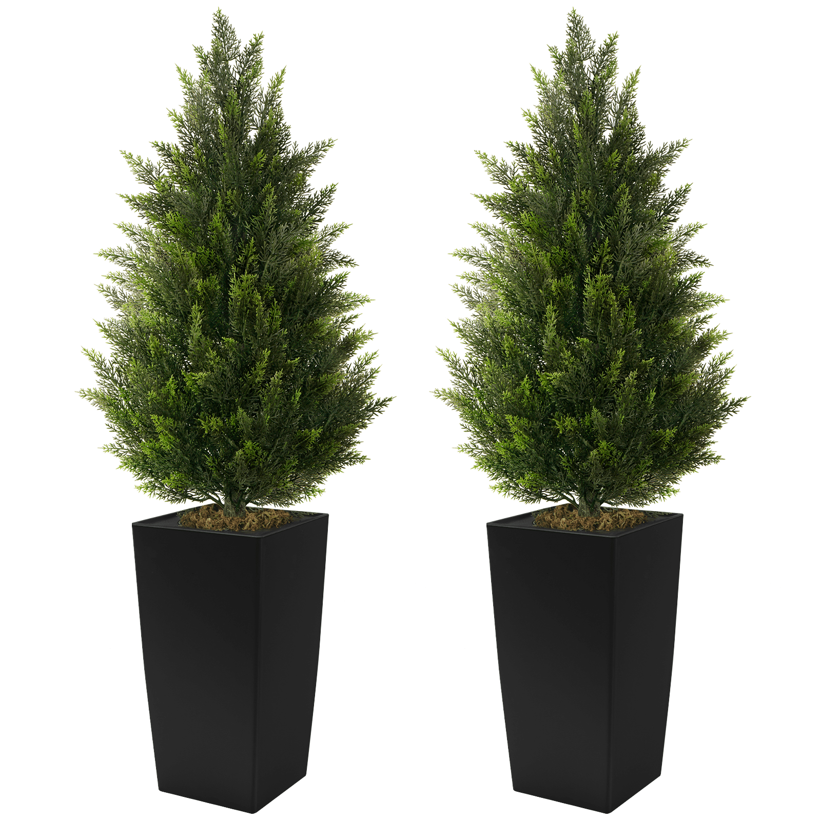 Artificial Topiary Cedar Tree 4ft Faux Plants Indoor Realistic Cypress Tree 2 Set Outdoor Evergreen Fake Shrubs With Square Flower Pot For Home Living Room Front Porch Christmas Decor 2026 Upgrade - Black Planter - 查看 1