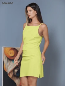 WUUW Women's Fashion Dress, Solid Color Cropped Short Skirt, New Top, Adjustable Party Midi Skirt - 黃色 - 查看 2