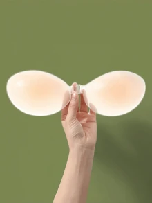 1 Pair Of Silicone Bras, Invisible Bra, Strapless Silicone Bra, Wedding Bra, Nipple Patch, Breathable Waterproof Bra, Women's Silicone Gathered Chest Patch, Popular Style - Yellow - View 4