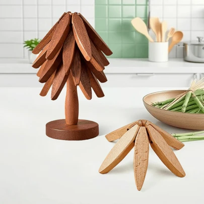 3/4pcs, Wooden Tree Shaped Coaster Set, Heat-Resistant Table Mats - Heat-Resistant Pot And Bowl Holders, Kitchen And Dining Coasters, Coasters, Home Decor, Coaster, Room Decor, Mother's Day, Hot Selling And Great Value Items, Today's Discount