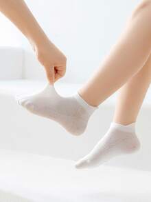 5 Pairs Simple White Mesh Breathable No Show Boat Socks - White - View 4