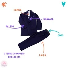 Children's Complete Suit Kit 5 Pieces Jacket + Pants + Shirt + Tie + Belt Premium Social Oxford Fabric Groom Page Boy 1 To 16 Years Old - 藏蓝色 - 查看 2