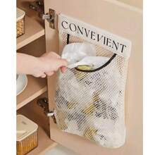 1 pieza Estantería para almacenamiento de bolsas de basura de cocina montada en la pared, capacidad grande, red de almacenamiento de bolsas de plástico con