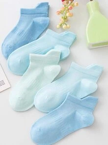 5 Pairs Of Blue Thin Mesh Simple Breathable Non-Slip Boat Socks For Kids - Multicolor - View 6