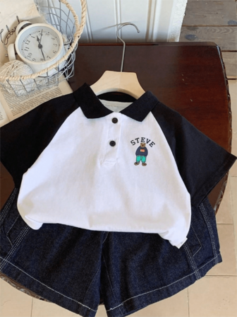 夏季小男孩休閒卡通 Polo 衫