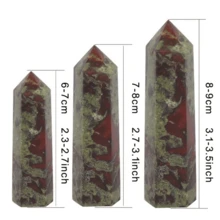 1pc Bohemian Style Natural Bloodstone Obelisk, Pyramidal Top Hexagonal Prism Cut Mineral Stone, Dotted Patterned - Red - View 2