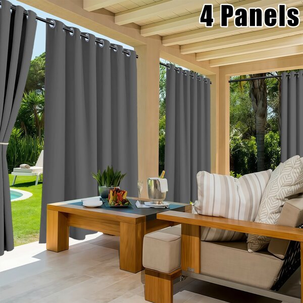 4 Panels Blackout Waterproof Outdoor Curtains With Grommet Top Curtains For Porch, Solid Color UV-Resistant Curtains For Patio, Pool, Gazebo