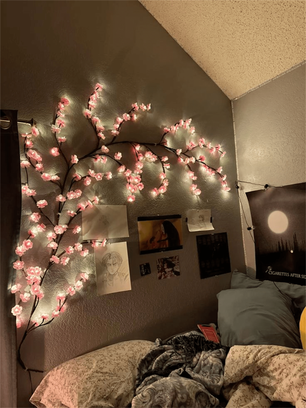 1pc 2.3m-144LED Cherry Blossom Tree Vine Light - 8 Flashing Modes, USB Powered, Flexible Bendable, Suitable For Home Decor, Living Room, Fantasy Garden, Bedroom Decoration, Wall Decor, Yard, Holiday Party, Game Room, Office