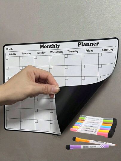 1 pieza Calendario magnético de pizarra blanca para refrigerador - Calendario mensual reutilizable, Planificador de pizarra blanca con superficie magnética, Incluye 1 marcador y 1 borrador, Accesorios para refrigerador, Pegatina para refrigerador, Tablero de notas, Planificador mensual, Horario semanal, Agenda diaria, Calendario, Lista de tareas, Escuela, Regreso a la escuela después de las vacaciones