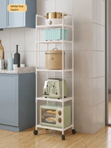 1pc 2-6 Tier Kitchen Mobile Shelving Unit, Freestanding Multifunctional Vegetable Rack, Household Microwave Oven Storage Shelf - Multicolor - View 8