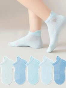 5 Pairs Of Blue Thin Mesh Simple Breathable Non-Slip Boat Socks For Kids - Multicolor - View 7
