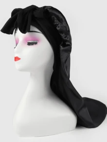 1pc Solid Color Polyester (Polyamide) Drawstring Hooded Robe, Suitable For Bathing And Sleeping, All Seasons - Black - View 6