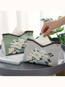 Printed Faux Leather Tissue Box Holder, Waterproof And Easy To Clean, Rectangular Shape, Elegant Vintage Floral Napkin Box, Suitable For Home Living Room Decoration, Office, Travel, Coffee Table, Dining Table, Bedside, Workstation, Dressing Table And More, Cute Room Decoration For Bathroom Home Car Night Light Dressing Table, Lightweight Handbag Organizer