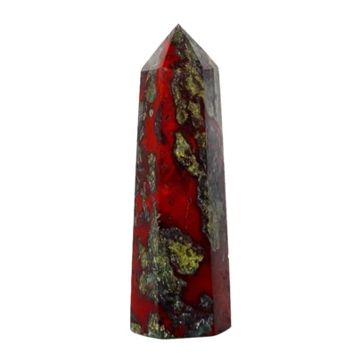 1pc Bohemian Style Natural Bloodstone Obelisk, Pyramidal Top Hexagonal Prism Cut Mineral Stone, Dotted Patterned
