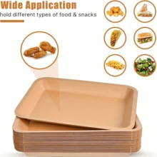 50pcs Disposable Paper Plates, Kraft Paper Plates, Trays For Food, Small Plates, Plates For Snacks, Barbecue Trays, Fruit Trays, Potato Chips Trays, Hamburger Snack Plates - Kraft Paper - View 12