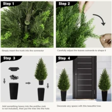 Artificial Topiary Cedar Tree 4ft Faux Plants Indoor Realistic Cypress Tree 2 Set Outdoor Evergreen Fake Shrubs With Square Flower Pot For Home Living Room Front Porch Christmas Decor 2026 Upgrade - Black Planter - 查看 4