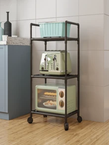 1pc 2-6 Tier Kitchen Mobile Shelving Unit, Freestanding Multifunctional Vegetable Rack, Household Microwave Oven Storage Shelf - Multicolor - View 6