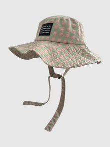 1 peça Vintage Check Pattern Applique Contraste Cor Cordão Aba Chapéu Bucket, Boho Vacay Primavera/Verão Chapéu de Sol, Brilhante Monocromático Look Amarrado Chapéu de Proteção Solar, Adequado para Diário Ao Ar Livre, Viagens de Lazer e Férias