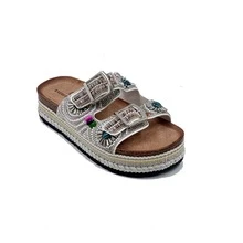 Sandales à plateforme avec boucle de fermeture, géométriques, bohèmes, cool, strass, brillantes - Blanc - Voir 1