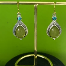 1 Pair Bohemian Style Faux Vintage Green Cubic Zirconia Drop Earrings - Suitable For Weddings And Casual Wear