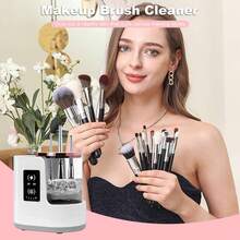 3-In-1 Electric Makeup Brush Cleaner With Brush Dryer And Stand, Portable Automatic USB Makeup Brush Cleaning Tool, Suitable For Various Sizes Of Beauty Makeup Brush Sets Including Contour Brush, Eyeshadow Brush And Blush Brush - White - View 3