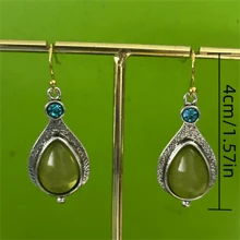 1 Pair Bohemian Style Faux Vintage Green Cubic Zirconia Drop Earrings - Suitable For Weddings And Casual Wear