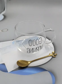 1pc Heat Resistant Glass Milk Cup With Handle, Breakfast Cereal Cup, Microwave Friendly Glass Tea Cup, Large Belly Mug(Without Spoon, It Needs To Be Purchased Separately)